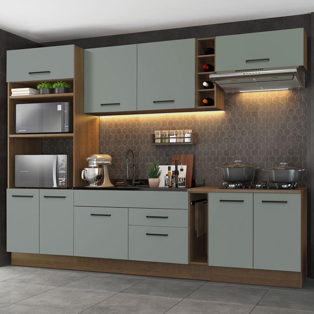 Armário de Cozinha Completa 290cm Rustic/Cinza Agata Madesa 01 Armário de Cozinha Completa 290cm Rustic/Cinza Agata Madesa 01