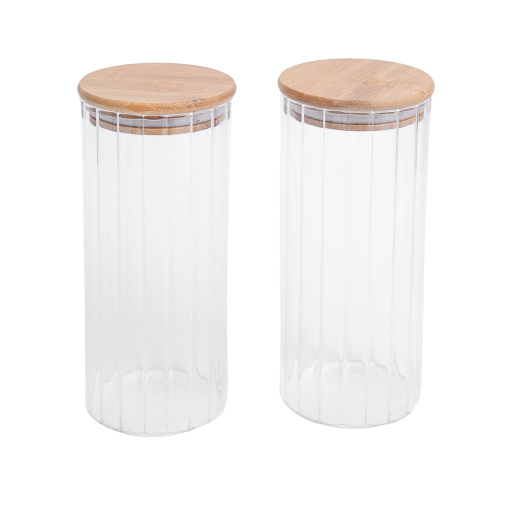 Kit 2 potes vidro canelado com tampa de bambu 1100ml – Oikos Kit 2 potes vidro canelado com tampa de bambu 1100ml – Oikos