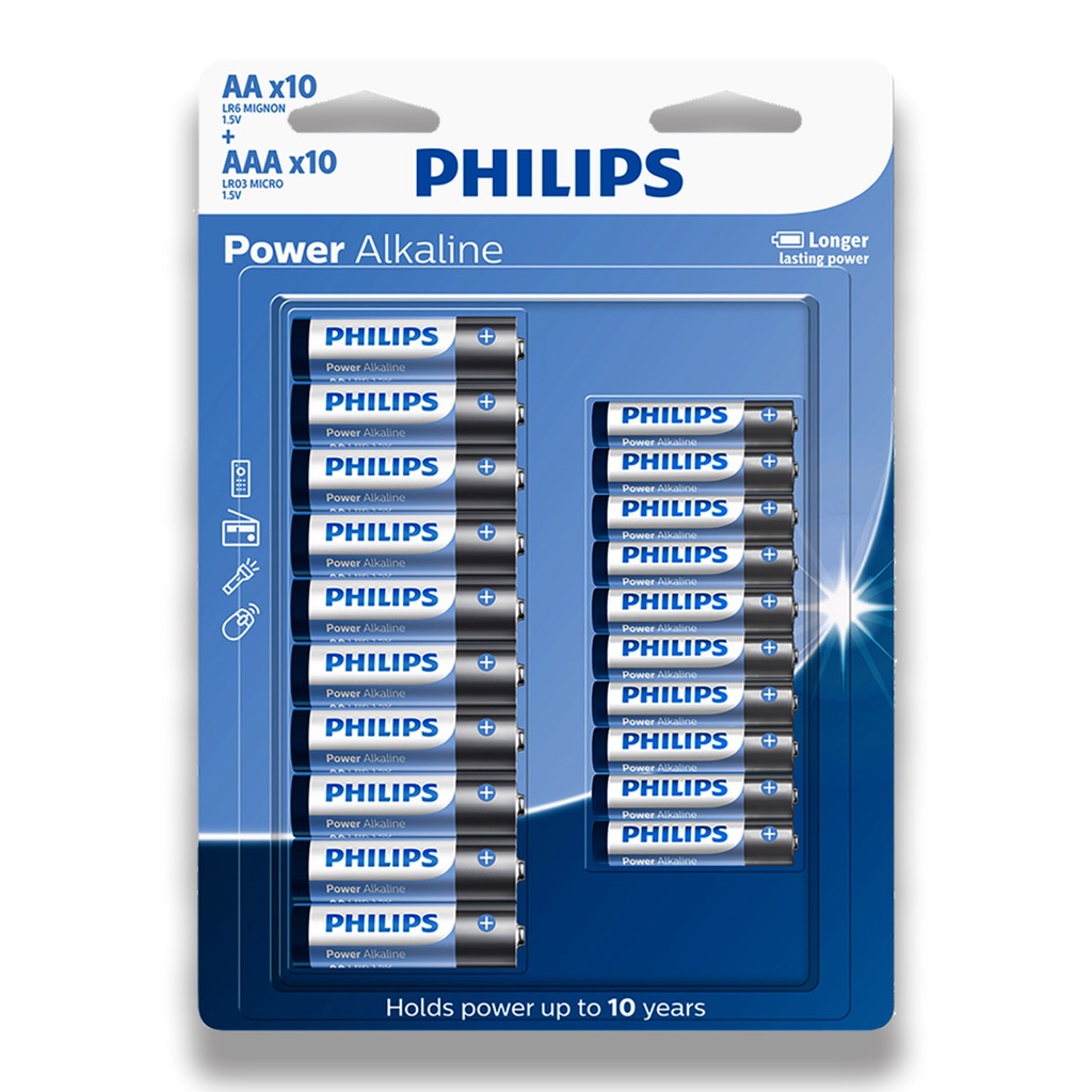 Pilha Alcalina Philips AAA Palito 10 unidades e Pilha AA Pequena 10 unidades Pilha Alcalina Philips AAA Palito 10 unidades e Pilha AA Pequena 10 unidades