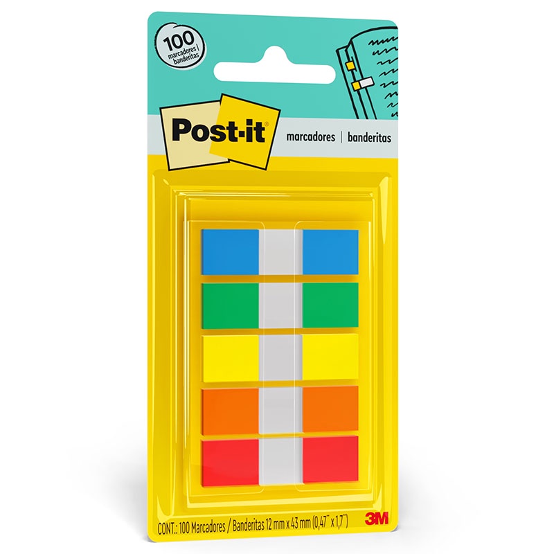 Marcador de página adesivo Post-it Flags 5 cores sortidas 12x43mm 100 folhas 3M Marcador de página adesivo Post-it Flags 5 cores sortidas 12x43mm 100 folhas 3M