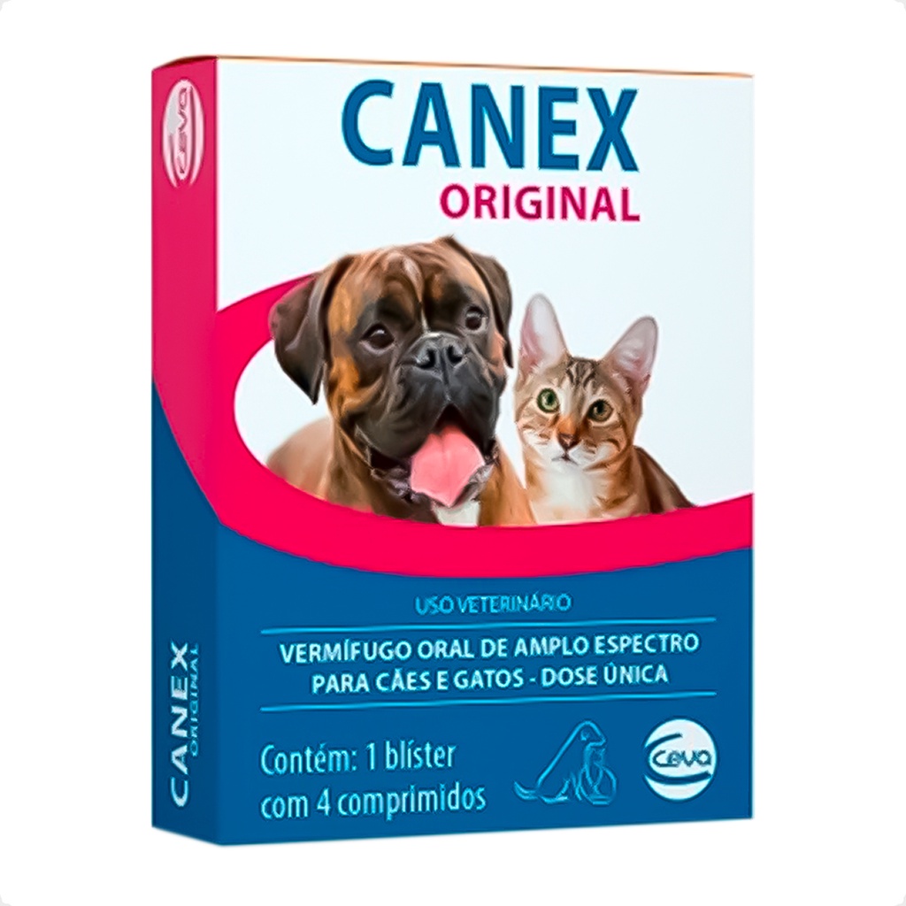 Canex Original Ceva Vermífugo Oral para Cães e Gatos – 4 Comprimidos