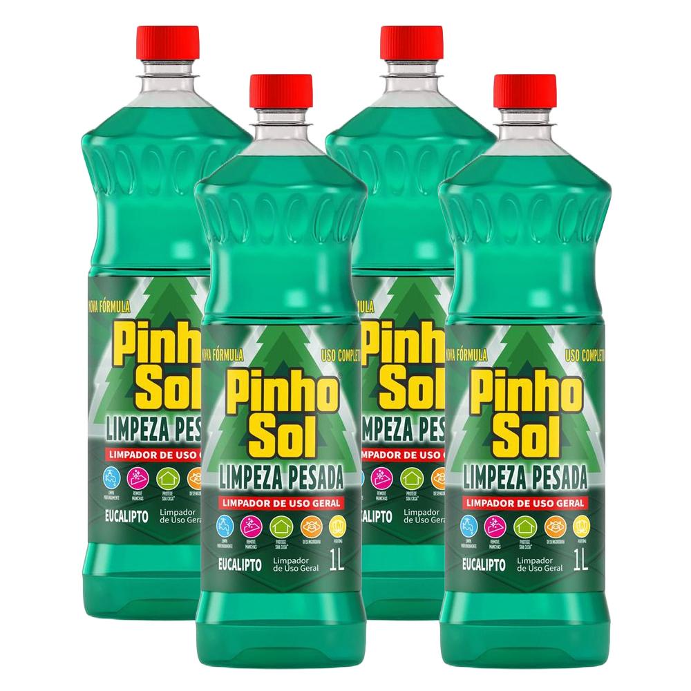 Kit com 4 Limpador Diluível Pinho Sol Limpeza Pesada Eucalipto 1L Cada