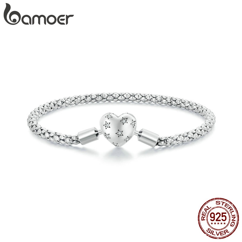 Bamoer Silver 925 Pulseira Básica Em Forma De Coração Fashion Jewellery for Women Gifts BSB135 Bamoer Silver 925 Pulseira Básica Em Forma De Coração Fashion Jewellery for Women Gifts BSB135
