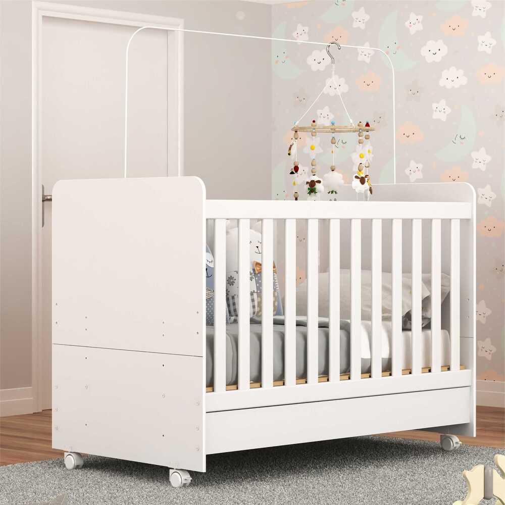 Berço Americano 3 em 1 com Colchão Incluso e Rodízios Bambino Multimóveis Branco 3 ANOS de Garantia Berço Americano 3 em 1 com Colchão Incluso e Rodízios Bambino Multimóveis Branco 3 ANOS de Garantia