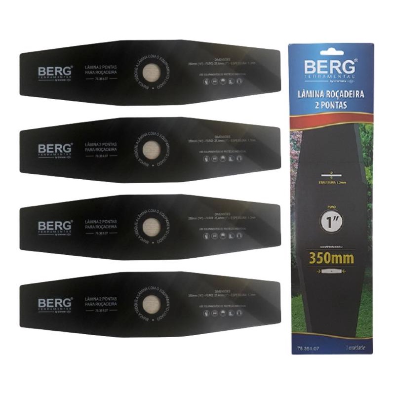 5 Lâminas Roçadeira 2 Pontas 350mm Furo 1 polegada 25,4mm Berg 5 Lâminas Roçadeira 2 Pontas 350mm Furo 1 polegada 25,4mm Berg