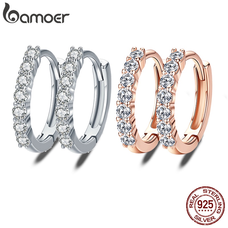 Brincos Argola De Bamoer De Cristal 100 % De Prata Esterlina 925 SCE351 Brincos Argola De Bamoer De Cristal 100 % De Prata Esterlina 925 SCE351