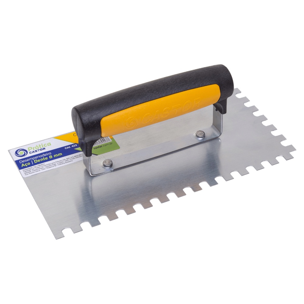 Desempenadeira aço 10x24cm Dentada 8mm Cabo fechado – Castor Desempenadeira aço 10x24cm Dentada 8mm Cabo fechado – Castor