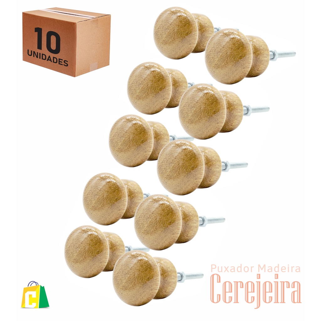Puxador De Madeira Redondo Bolinha Oval Gaveta E Porta Kit 10 Peças Cerejeira Puxador De Madeira Redondo Bolinha Oval Gaveta E Porta Kit 10 Peças Cerejeira