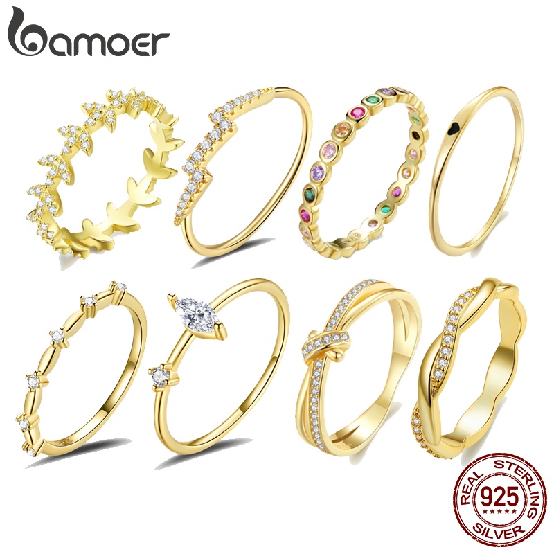 Bamoer 925 Silver Simle Zircon Ring Anel De Prata Jóias De Moda Com Banho De Ouro Para Meninas BSR075 Bamoer 925 Silver Simle Zircon Ring Anel De Prata Jóias De Moda Com Banho De Ouro Para Meninas BSR075