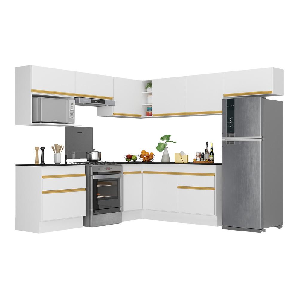 Cozinha Completa de Canto com Rodapé Veneza Multimóveis MP2106 com Armário e Balcão Branca Cozinha Completa de Canto com Rodapé Veneza Multimóveis MP2106 com Armário e Balcão Branca
