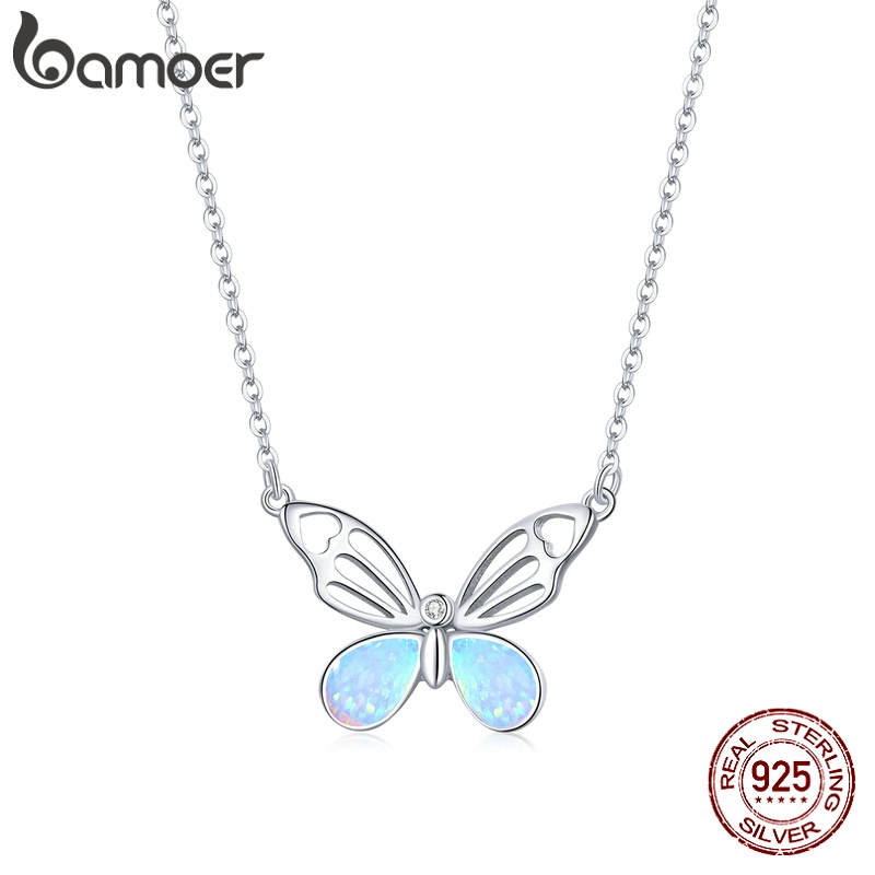 Bamoer Sliver 925 Necklace Shape of Butterfly White Glod Stone Gift for Women Fashion Jewelry BSN216 Bamoer Sliver 925 Necklace Shape of Butterfly White Glod Stone Gift for Women Fashion Jewelry BSN216
