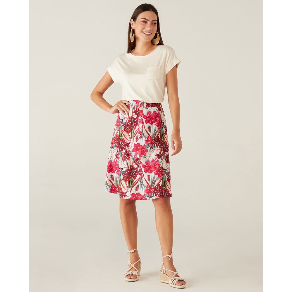 Saia Midi Floral Em Crepe Malwee Saia Midi Floral Em Crepe Malwee