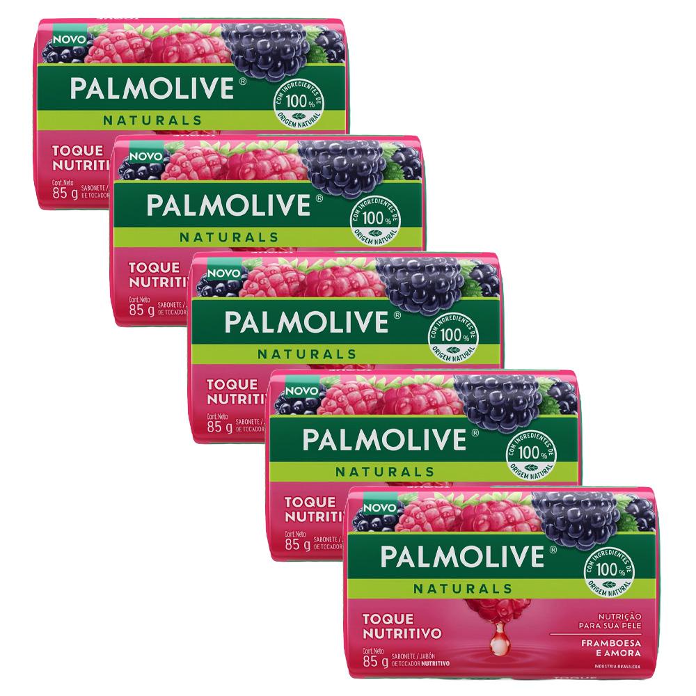 Kit 5 Sabonetes em Barra Palmolive Naturals Toque Nutritivo Framboesa e Amora 85g Kit 5 Sabonetes em Barra Palmolive Naturals Toque Nutritivo Framboesa e Amora 85g