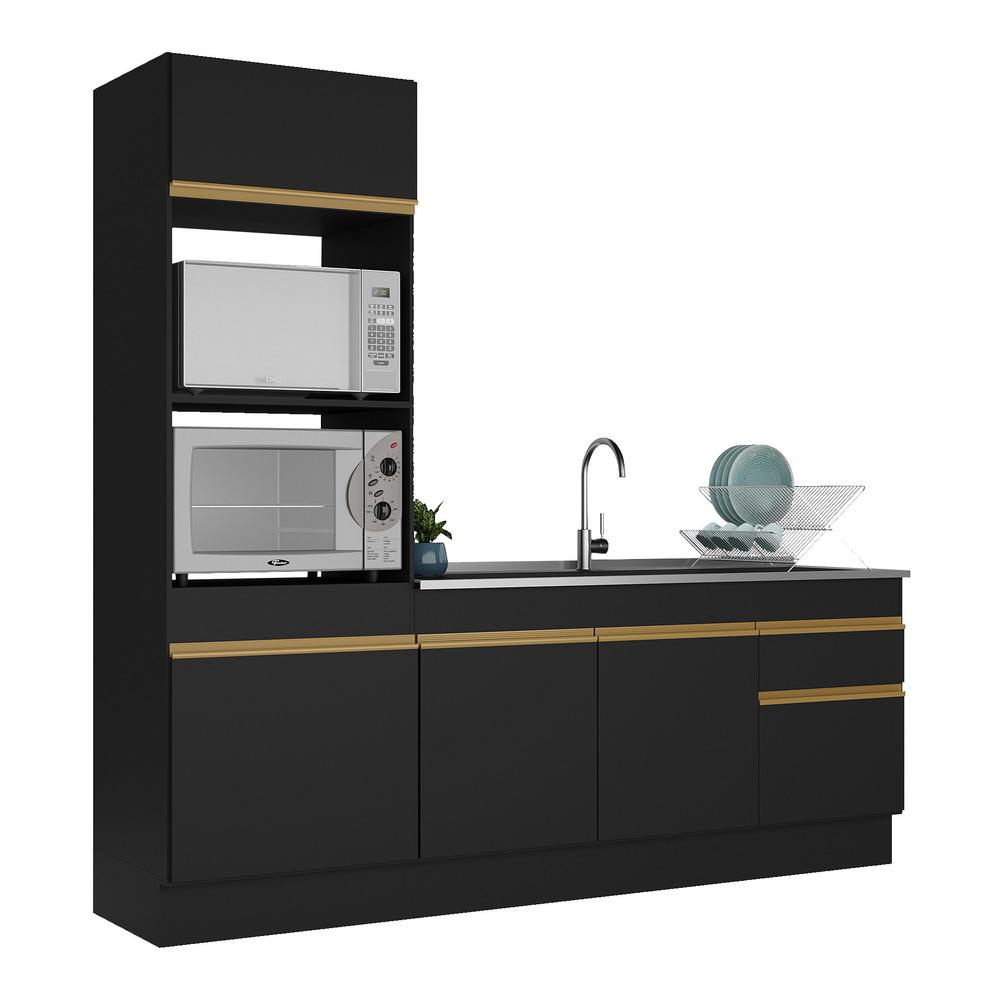 Cozinha Compacta com Rodapé Veneza Multimóveis MP2113 com Armário e Balcão Preta Cozinha Compacta com Rodapé Veneza Multimóveis MP2113 com Armário e Balcão Preta