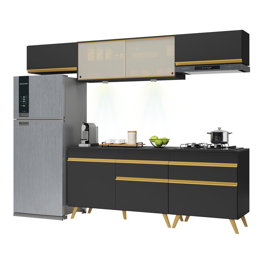 Cozinha Completa 5 peças com Leds MP2033 Veneza Up Multimóveis Preta Cozinha Completa 5 peças com Leds MP2033 Veneza Up Multimóveis Preta