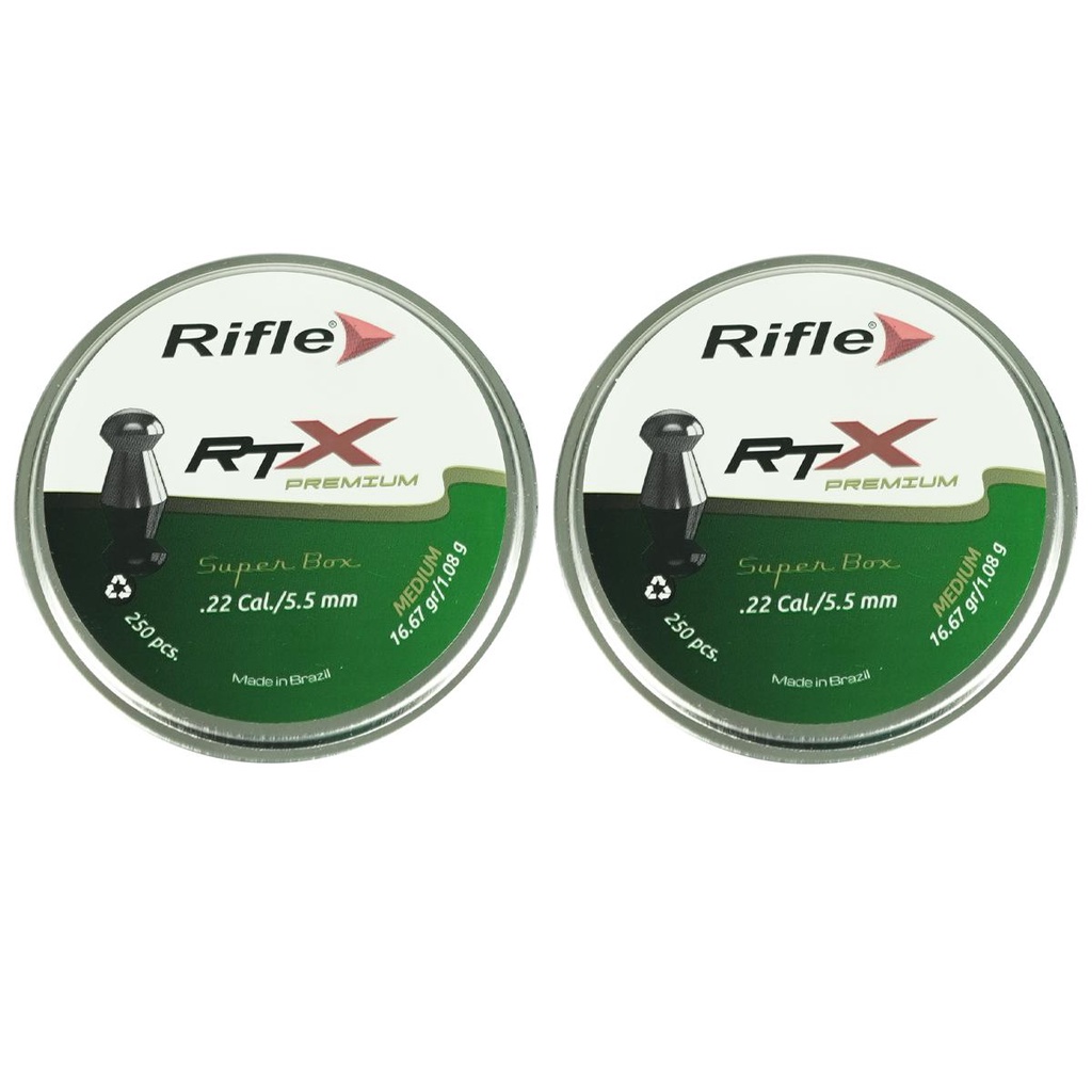 2x Chumbinho/Carabina 5.5mm 250un Rifle Premium RTX 16.67gr 2x Chumbinho/Carabina 5.5mm 250un Rifle Premium RTX 16.67gr