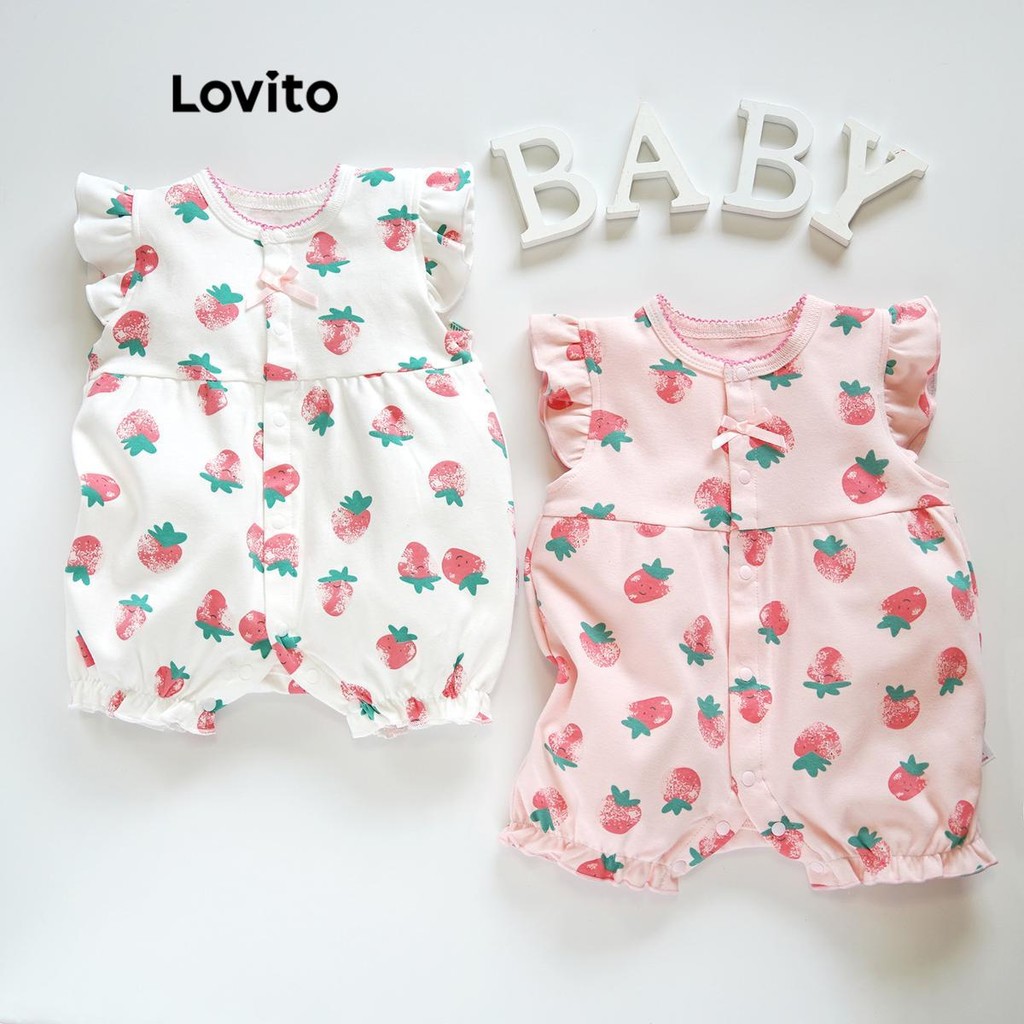 Roupas Da Lovito Feminina Macacão Elegante Estampa Laços Frutas Legumes Botões Frontais Verão/primavera Do Bebê LNA94024