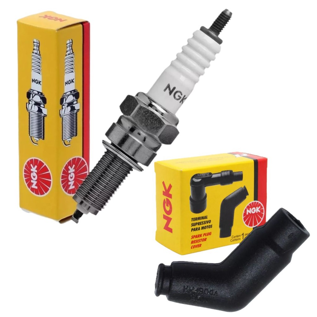Kit Vela de Ignição + Cachimbo Cg 150 Fan / Cg 150 Sport / Cg 150 Titan / Nxr 150 Bros Ngk Kit Vela de Ignição + Cachimbo Cg 150 Fan / Cg 150 Sport / Cg 150 Titan / Nxr 150 Bros Ngk
