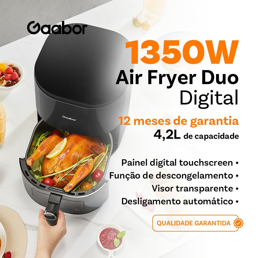 Gaabor Fritadeira Elétrica 4,2L Revestimento Antiaderente Queimador Duplo Timer Touch Visor Transparente AF-45T02A Gaabor Fritadeira Elétrica 4