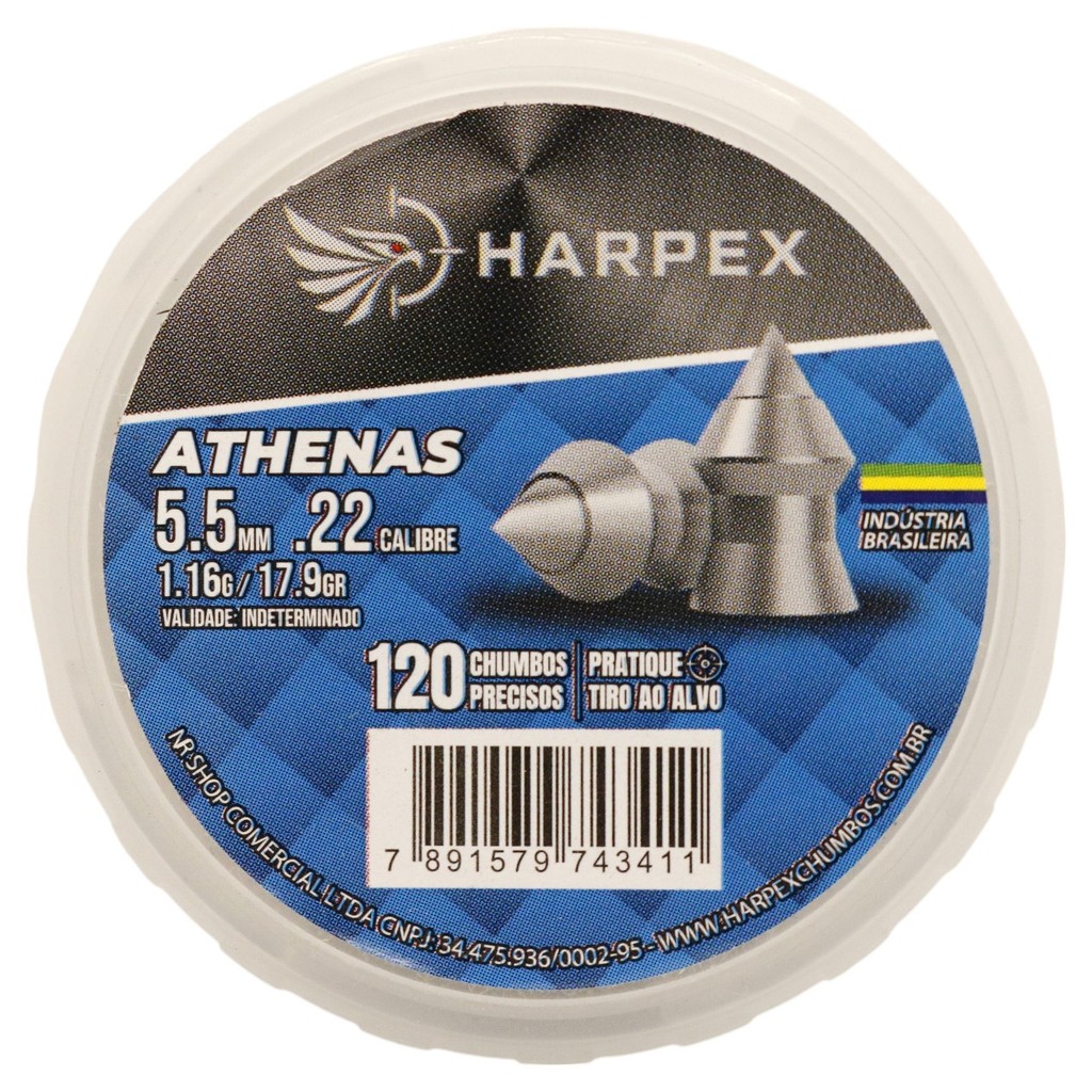 Chumbinho Harpex Athenas Precisão e Penetração 5.5mm (.22) – 120un Chumbinho Harpex Athenas Precisão e Penetração 5.5mm (.22) – 120un