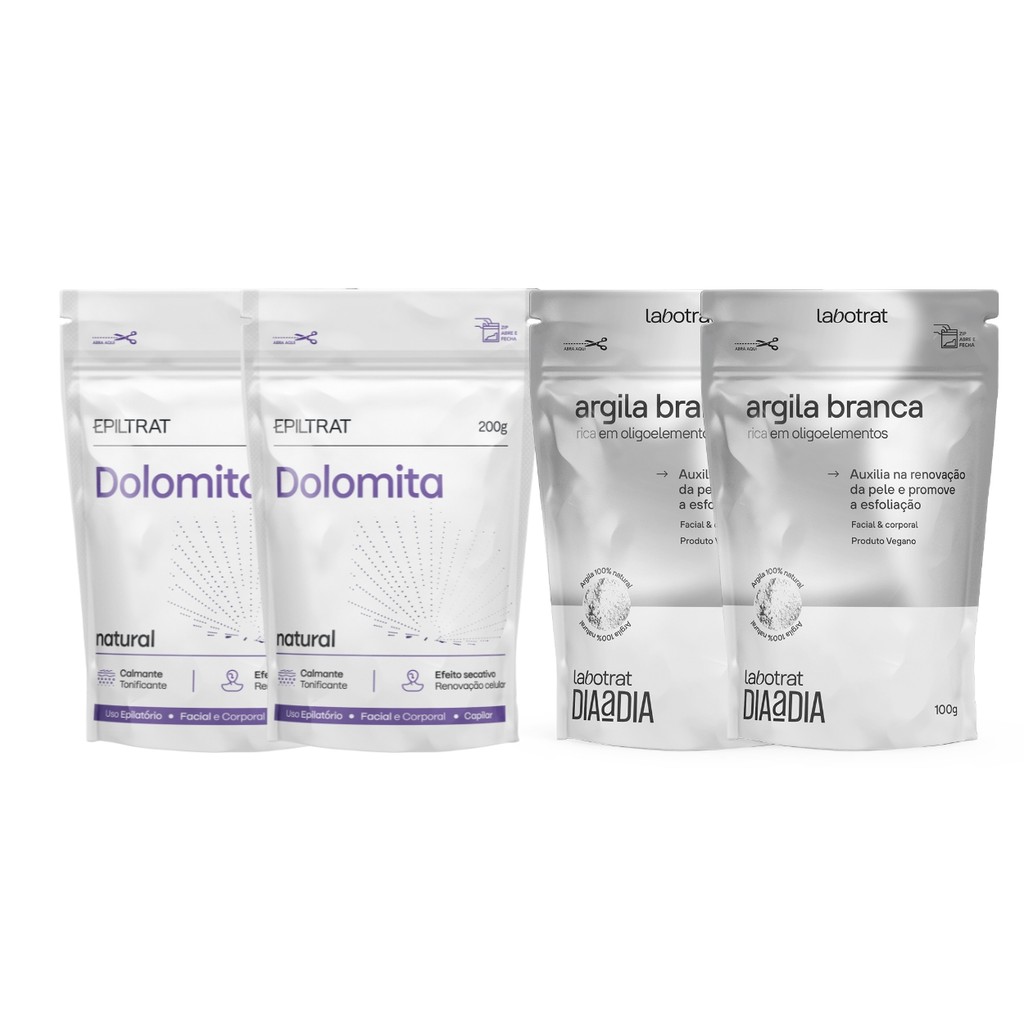 Kit 2 Dolomita E 2 Argila Branca Corpo Rosto Nutre Labotrat Kit 2 Dolomita E 2 Argila Branca Corpo Rosto Nutre Labotrat