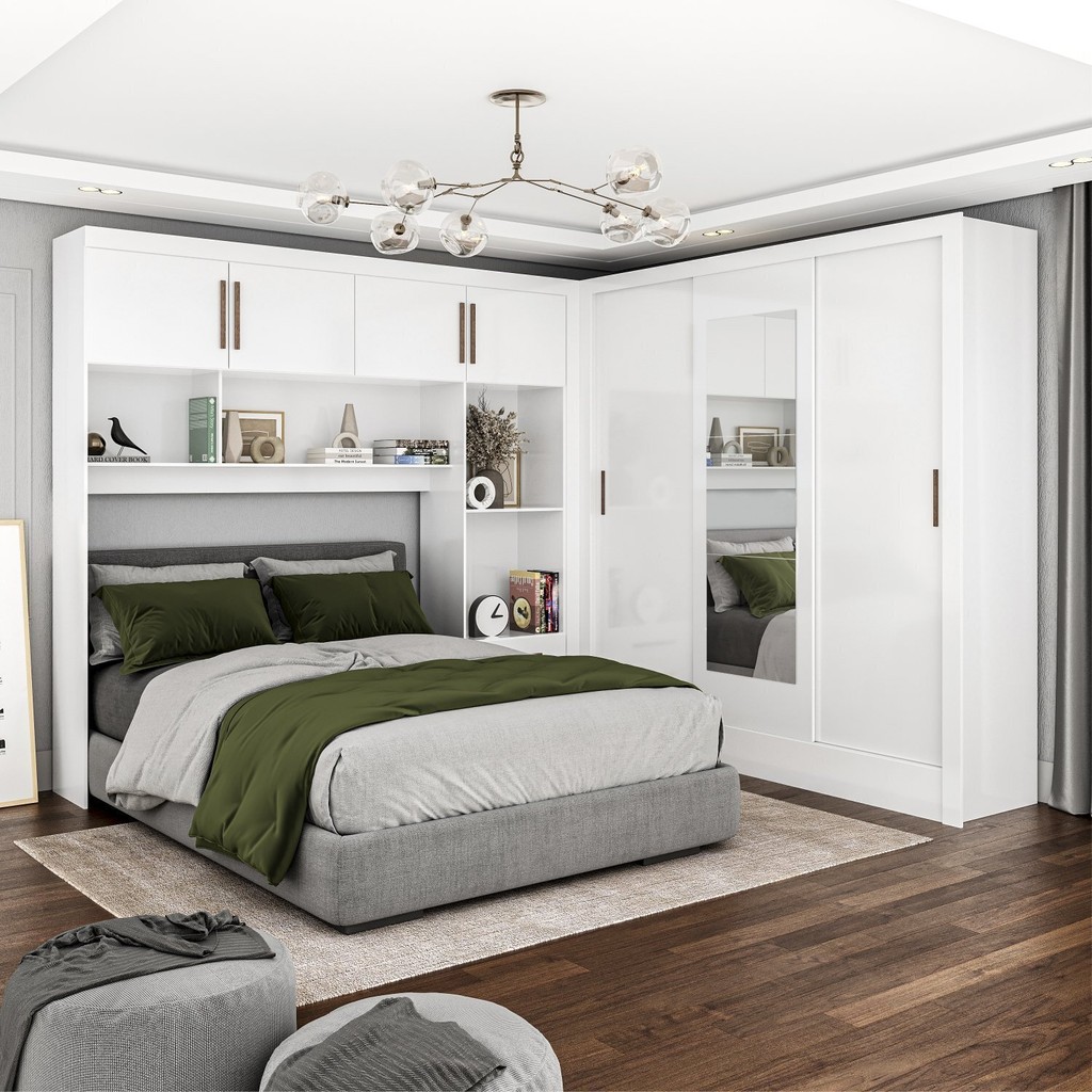 Guarda-roupa Casal Modulado 4 Portas Santiago com Espelho 3 Portas 5 Gavetas Guarda-roupa Casal Modulado 4 Portas Santiago com Espelho 3 Portas 5 Gavetas