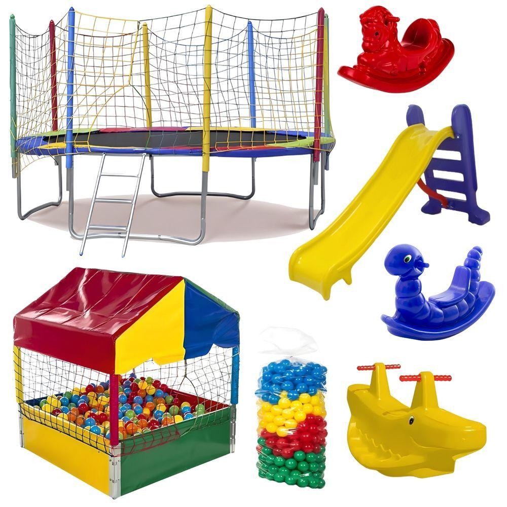 Kit Pula Pula 3,05m + Piscina De Bolinhas 1m + 500 Bolinhas + Escorrega Médio + 2 Gangorra 1l + 1 G2 Kit Pula Pula 3,05m + Piscina De Bolinhas 1m + 500 Bolinhas + Escorrega Médio + 2 Gangorra 1l + 1 G2