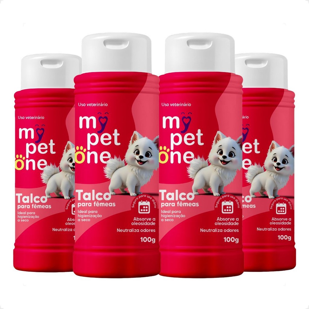 Kit 4 Talco Higiênico Perfumado Para Cães Fêmea Mypetone – 100g Kit 4 Talco Higiênico Perfumado Para Cães Fêmea Mypetone – 100g