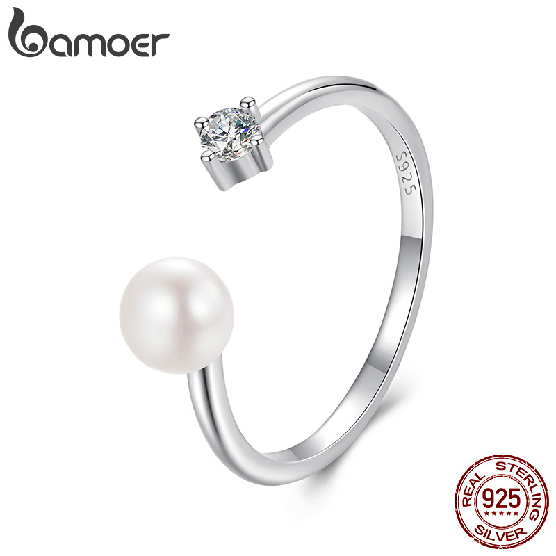 Anel Ajustável De Prata Esterlina 925 Bamoer Pérola Moissanite Joias Verdadeiras Presente Feminino Anel Ajustável De Prata Esterlina 925 Bamoer Pérola Moissanite Joias Verdadeiras Presente Feminino