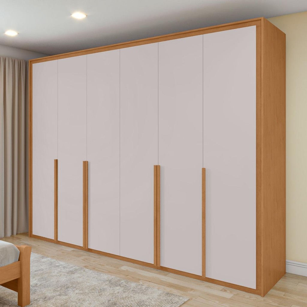 Guarda Roupa Casal 100% MDF 6 Portas Easy Space Amendoa Clean/Off White -Lopas Guarda Roupa Casal 100% MDF 6 Portas Easy Space Amendoa Clean/Off White -Lopas