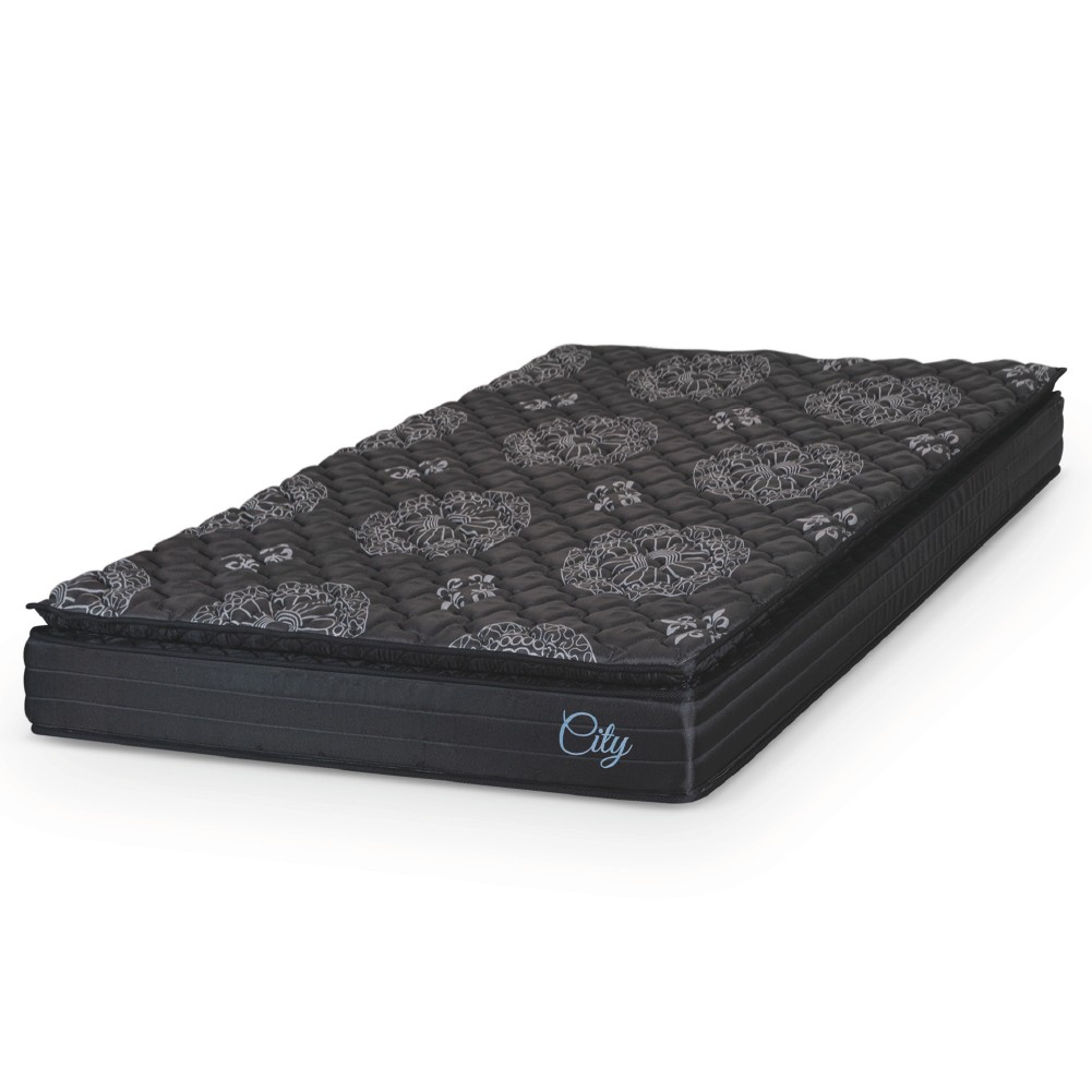 Colchão Solteiro Molas Ensacadas City Pillow Top 88x188x23cm Preto Hellen Colchão Solteiro Molas Ensacadas City Pillow Top 88x188x23cm Preto Hellen
