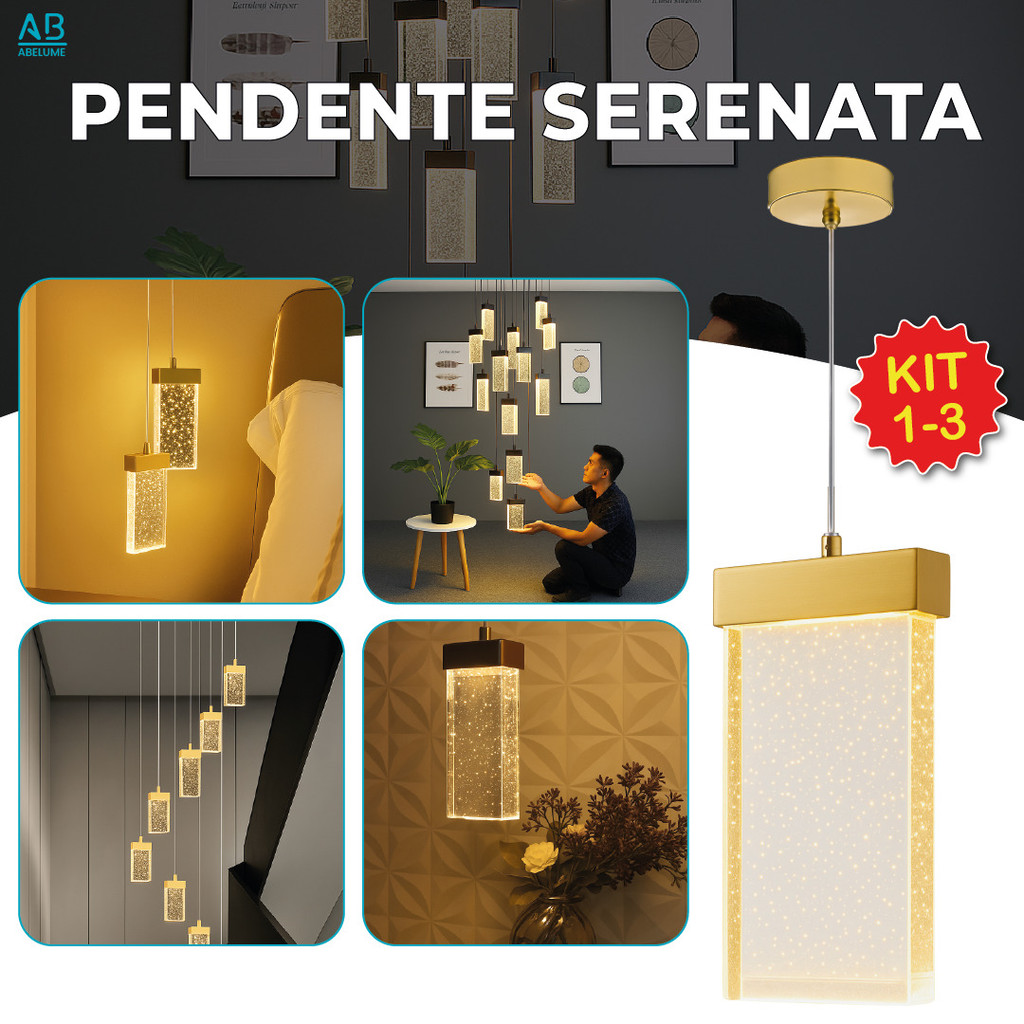 Luminária Lustre Pendente de Cristal Led Retangular Dourado de Luxo 3 Tons de Luz Bivolt Luminária Lustre Pendente de Cristal Led Retangular Dourado de Luxo 3 Tons de Luz Bivolt