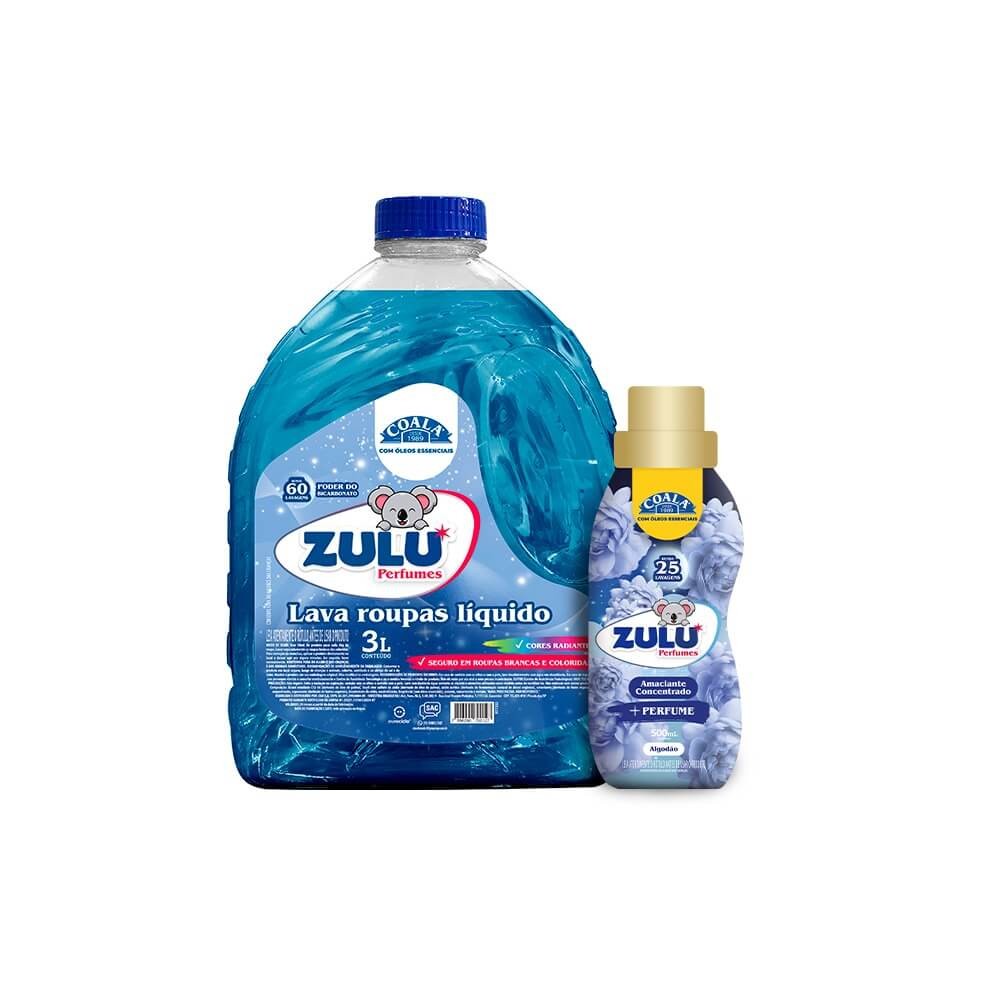 Kit Zulu Perfumes/Coala 1 Lava Roupas Liquido 3L+1 Amaciante concentrado 500ml-Algodão Kit Zulu Perfumes/Coala 1 Lava Roupas Liquido 3L+1 Amaciante concentrado 500ml-Algodão