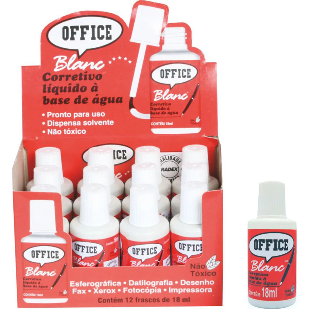 Corretivo Líquido 18ml Office Blanc – Caixa com 12 Unidades Corretivo Líquido 18ml Office Blanc – Caixa com 12 Unidades