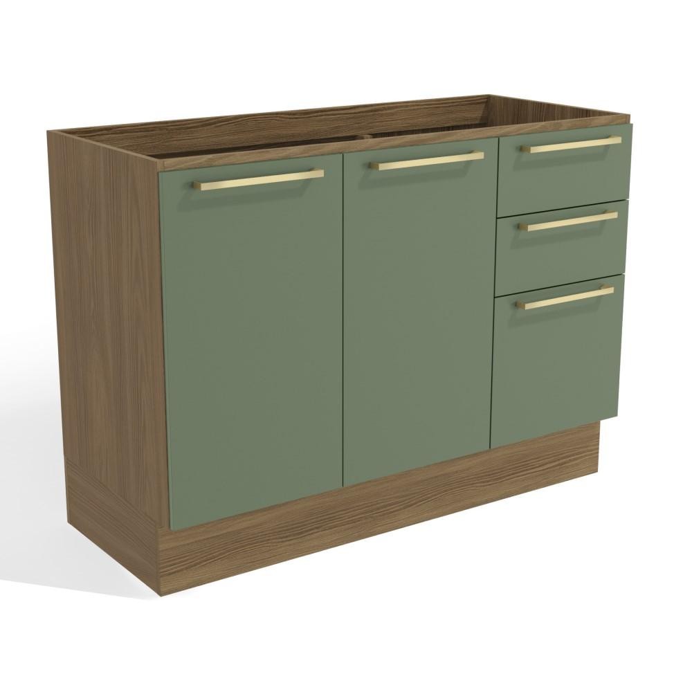 Balcão Sem Tampo Para Pia 120 Cm 2 Portas 3 Gavetas 1 Prateleira Organizador Cozinha Marrom Verde Balcão Sem Tampo Para Pia 120 Cm 2 Portas 3 Gavetas 1 Prateleira Organizador Cozinha Marrom Verde
