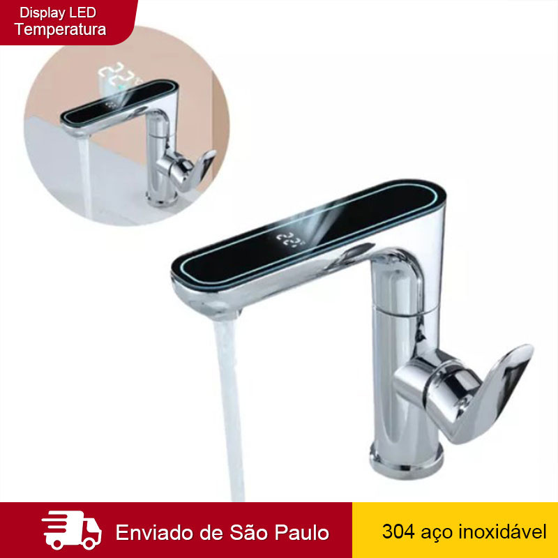 Torneira Para Cozinha Banheiro Com Visor de Temperatura Regulagem e Giratória 360° Aço Inox 304 Torneira Para Cozinha Banheiro Com Visor de Temperatura Regulagem e Giratória 360° Aço Inox 304