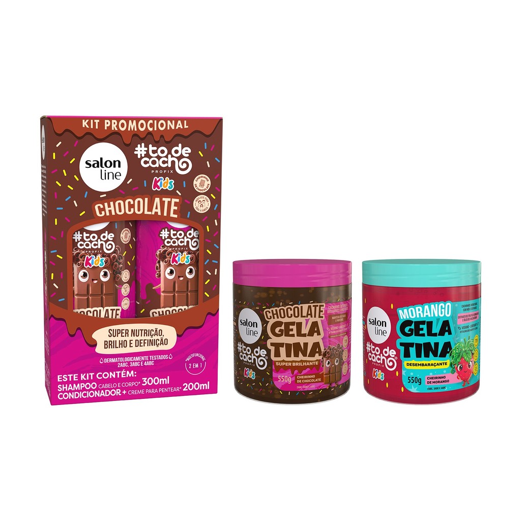 Kit Shampoo + Condicionador com 2 Gelatinas Chocolate e Morango Kit Shampoo + Condicionador com 2 Gelatinas Chocolate e Morango