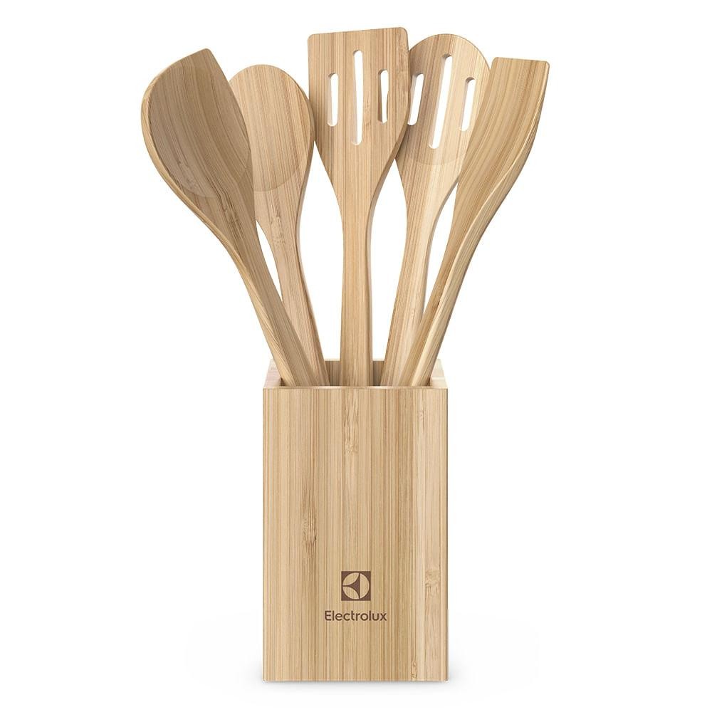 Conjunto de Utensílios de Bambu de 06 Peças Conjunto de Utensílios de Bambu de 06 Peças