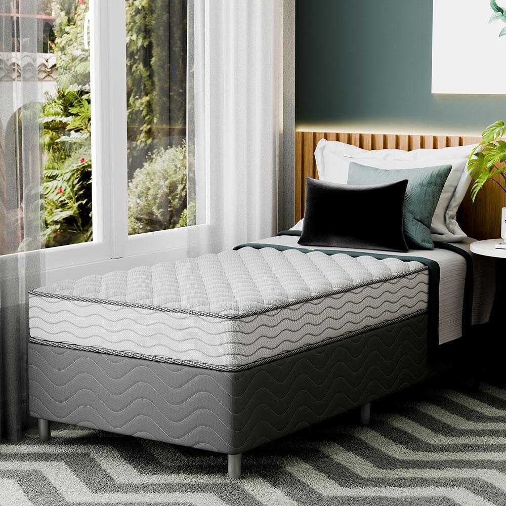 Cama Box com Colchão Solteirão Howie Espuma D28 (17x108x198) Branco e Cinza Cama Box com Colchão Solteirão Howie Espuma D28 (17x108x198) Branco e Cinza