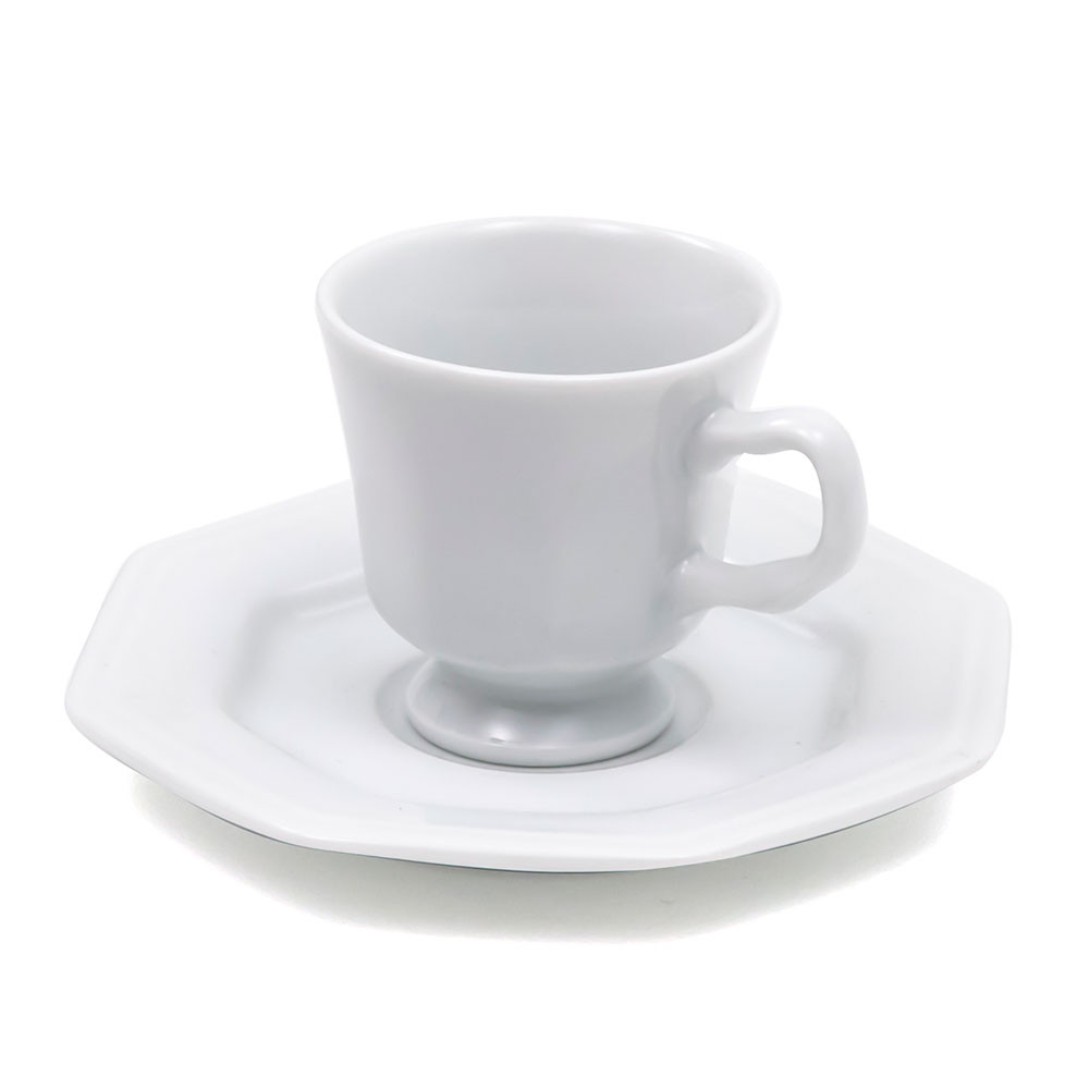 Xícara de Café com Pires Porcelana 65ml Schmidt Prisma Branca Octogonal Micro-ondas Lava-louças Xícara de Café com Pires Porcelana 65ml Schmidt Prisma Branca Octogonal Micro-ondas Lava-louças