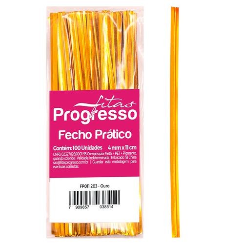Fecho Prático Ouro 4mmx11cm 100 Unidades PROGRESSO Fecho Prático Ouro 4mmx11cm 100 Unidades PROGRESSO