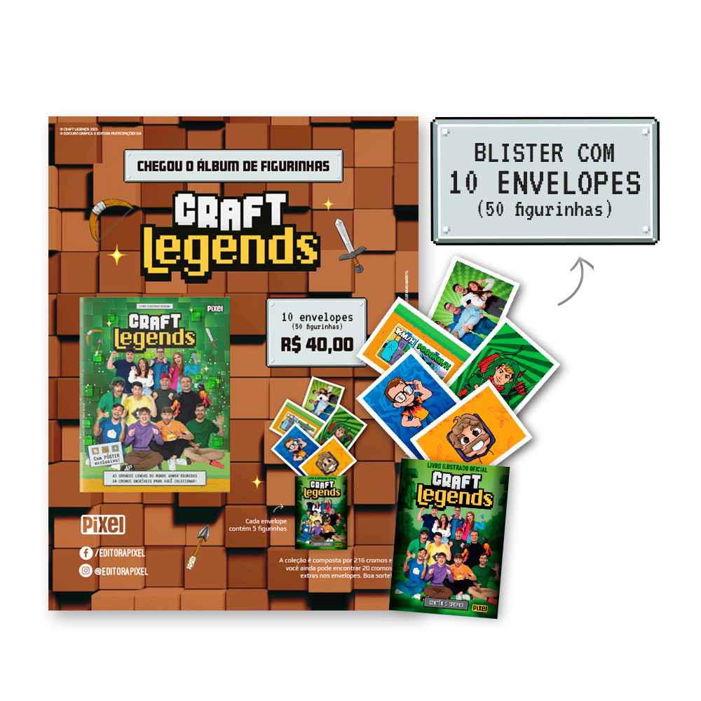 Kit de 10 envelopes com 50 cromos – Álbum oficial Craft Legends Kit de 10 envelopes com 50 cromos – Álbum oficial Craft Legends
