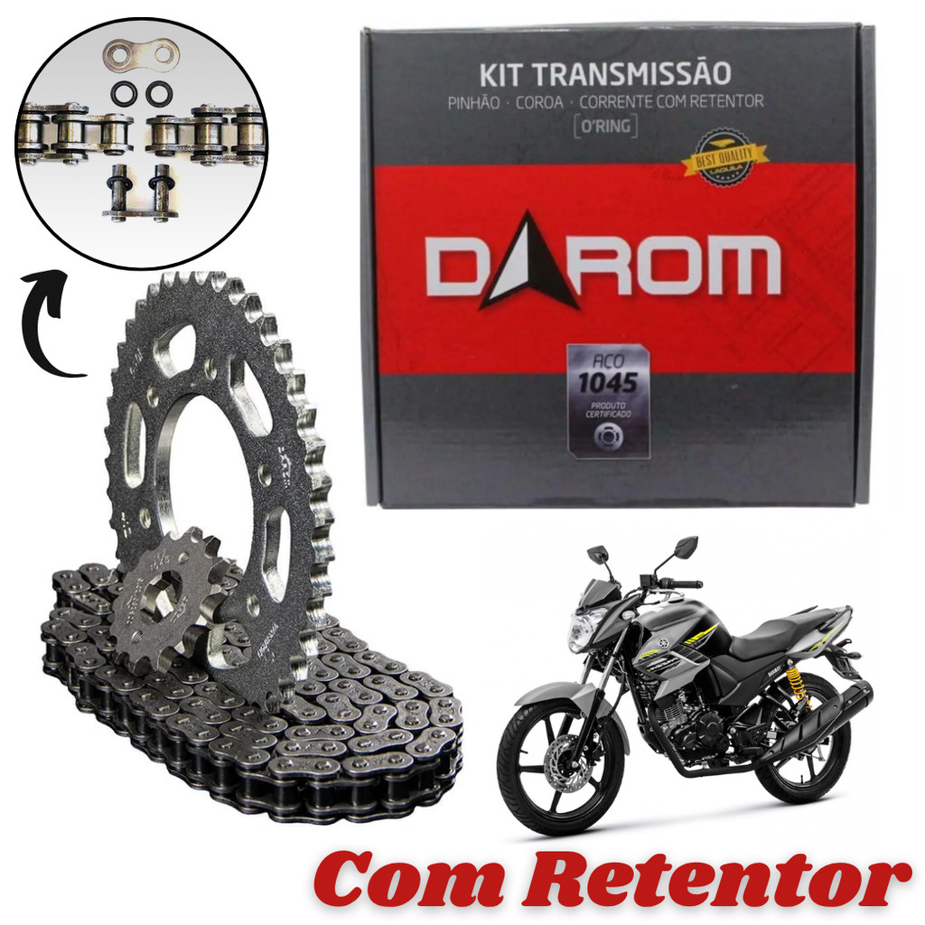 Kit Relação Transmissão Fazer 150 Factor 150 Corrente com Retentor DAROM Kit Relação Transmissão Fazer 150 Factor 150 Corrente com Retentor DAROM