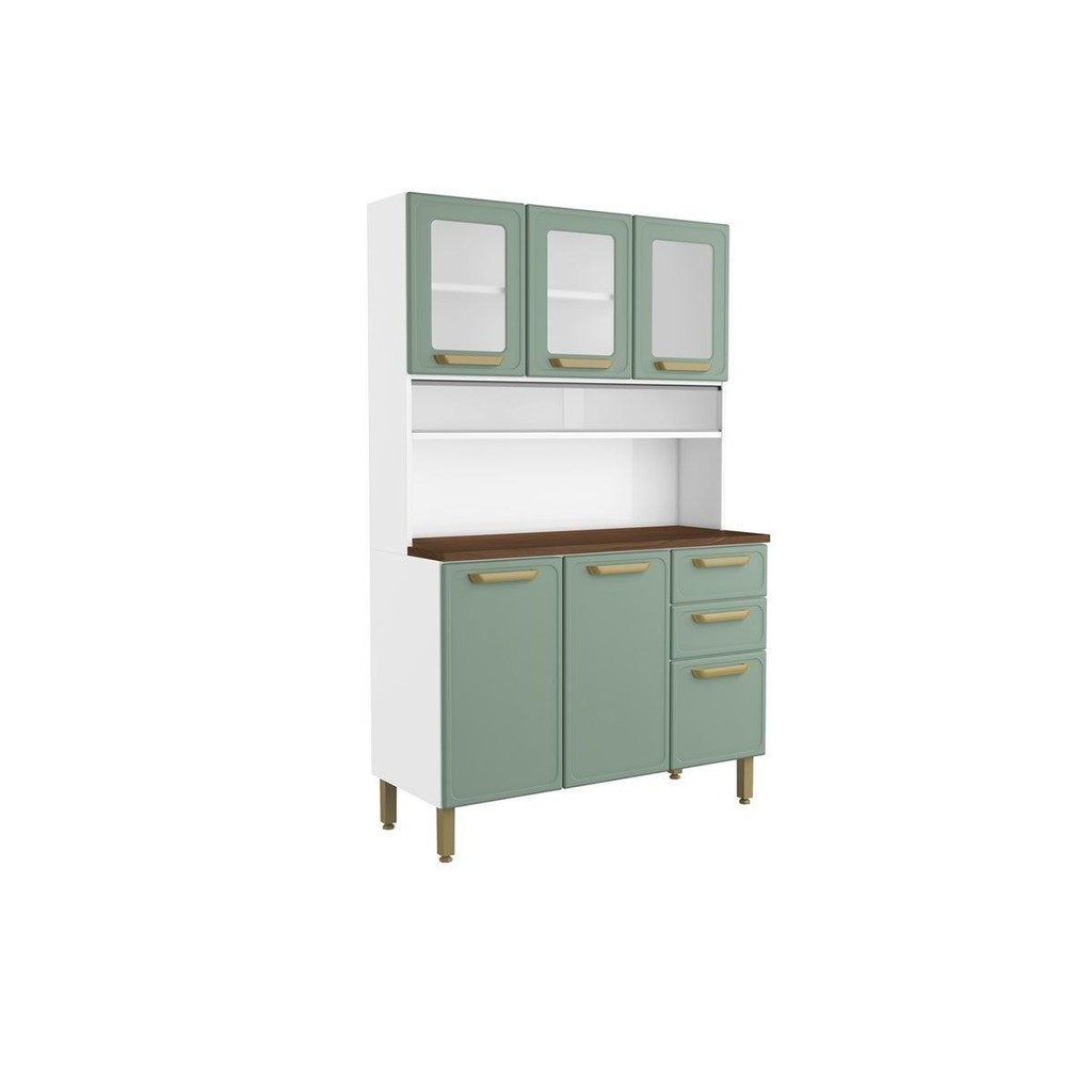 Kit de Cozinha Compacta Bella c/ 6 Portas (3 c/ Vidro) e 2 Gavetas 120cm Verde – Bertolini Kit de Cozinha Compacta Bella c/ 6 Portas (3 c/ Vidro) e 2 Gavetas 120cm Verde – Bertolini
