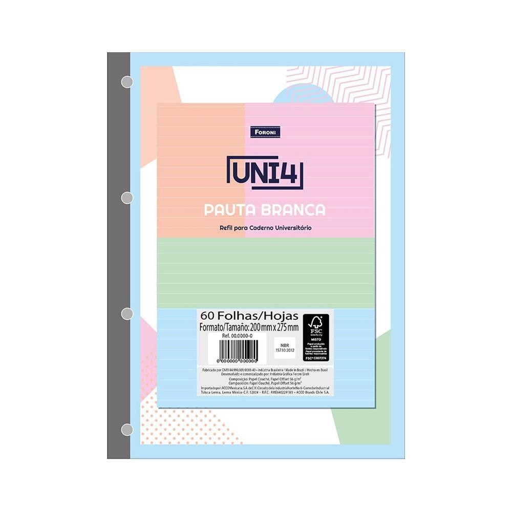 Bloco Fichário Univ UNI4 Pauta Branca Colors 60fls Foroni