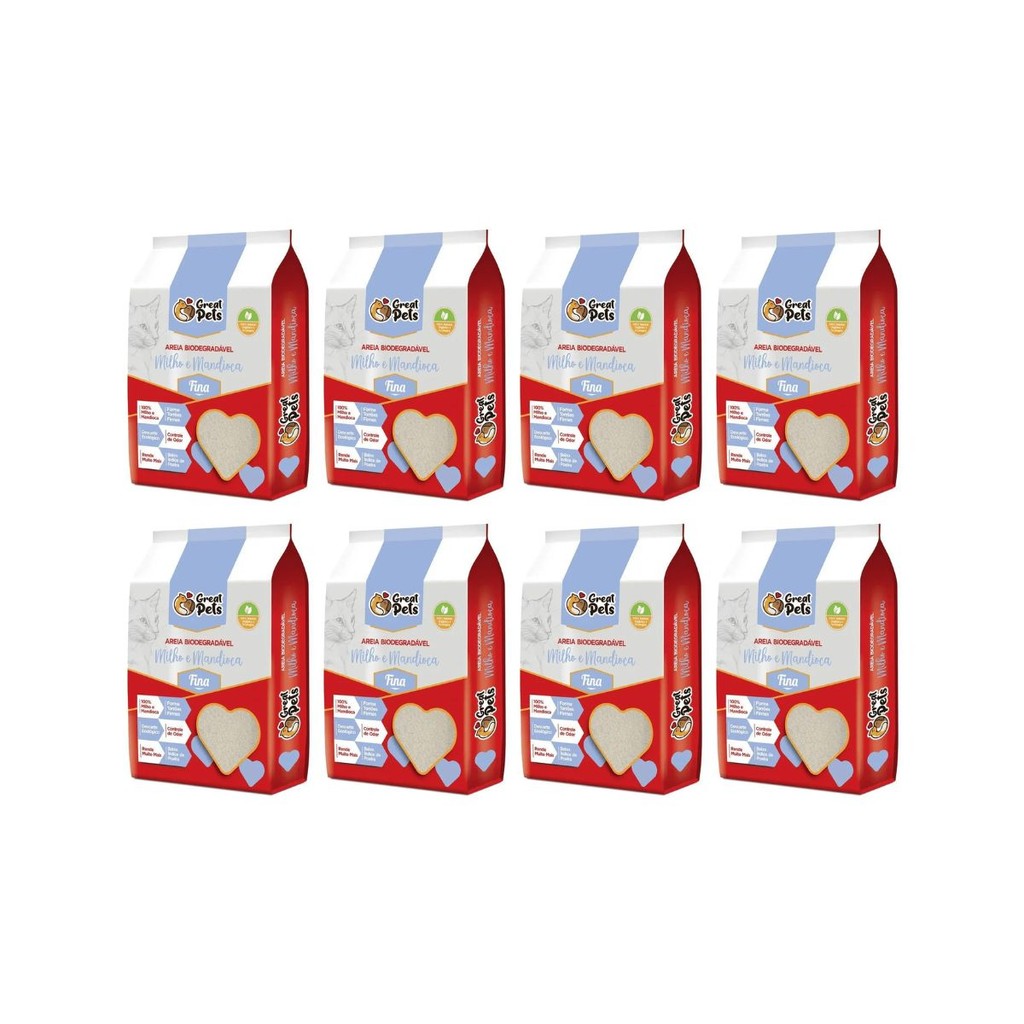Kit Areia Higiênica Biodegradável Great Pets Gatos 16 Kg (8 pacotes de 2 kg) – Grãos Finos Kit Areia Higiênica Biodegradável Great Pets Gatos 16 Kg (8 pacotes de 2 kg) – Grãos Finos