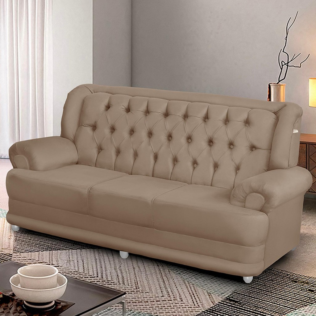 Sofá 2,00m 3 Lugares Suede Finlândia Marrom Castor