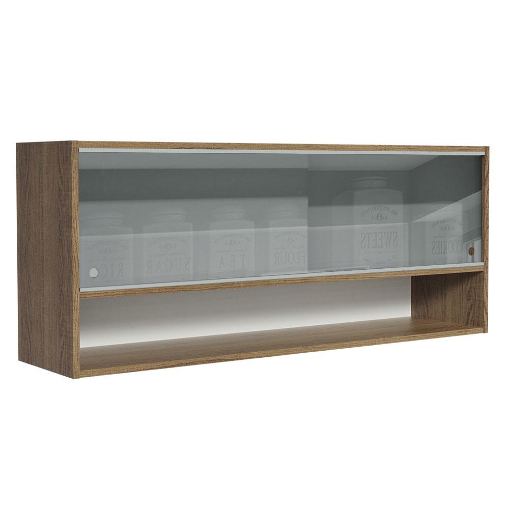 Armário Aéreo 120cm 2 Portas Correr Vidro Neutral 1 Nicho Rustic Cozinhas Glamy, Lux e Reims Madesa Armário Aéreo 120cm 2 Portas Correr Vidro Neutral 1 Nicho Rustic Cozinhas Glamy, Lux e Reims Madesa
