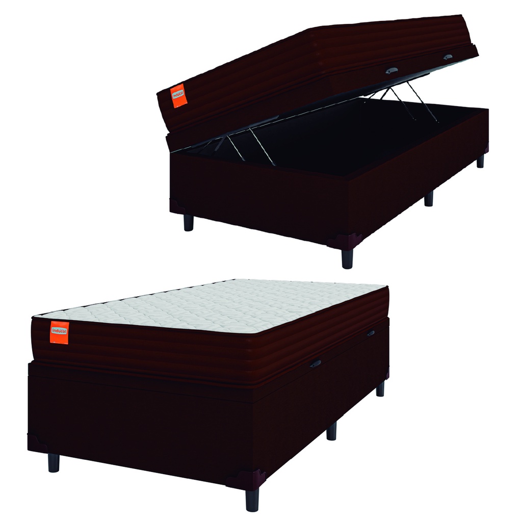 Cama Box Baú Solteiro Colchão Molas Qatar 88x188x63cm Marrom / Branco – Suporta até 200Kg Cama Box Baú Solteiro Colchão Molas Qatar 88x188x63cm Marrom / Branco – Suporta até 200Kg