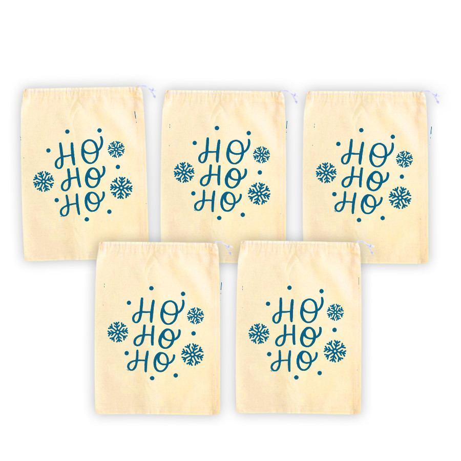 Kit Saco de Algodão Cru com Estampa Natal – Ho Ho Ho – 17x21cm – 5 unidades – Rizzo Kit Saco de Algodão Cru com Estampa Natal – Ho Ho Ho – 17x21cm – 5 unidades – Rizzo
